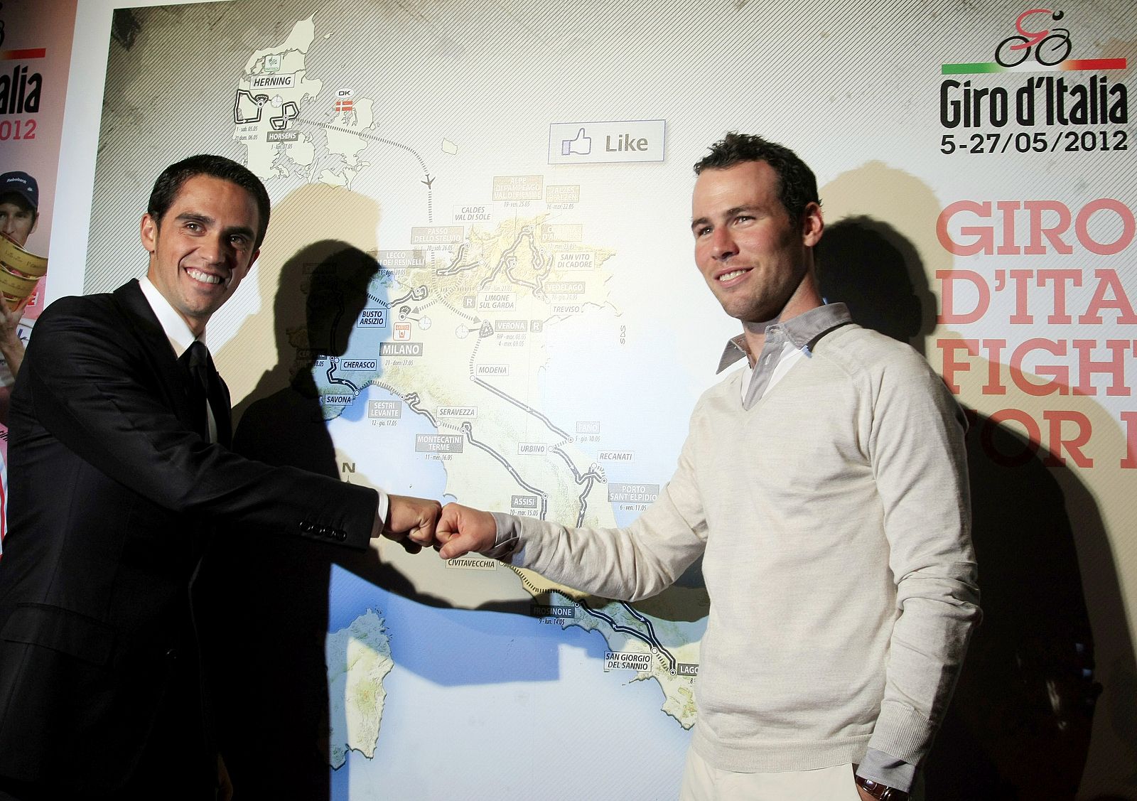 Contador y Cavendish, en la presentación del Giro 2012.