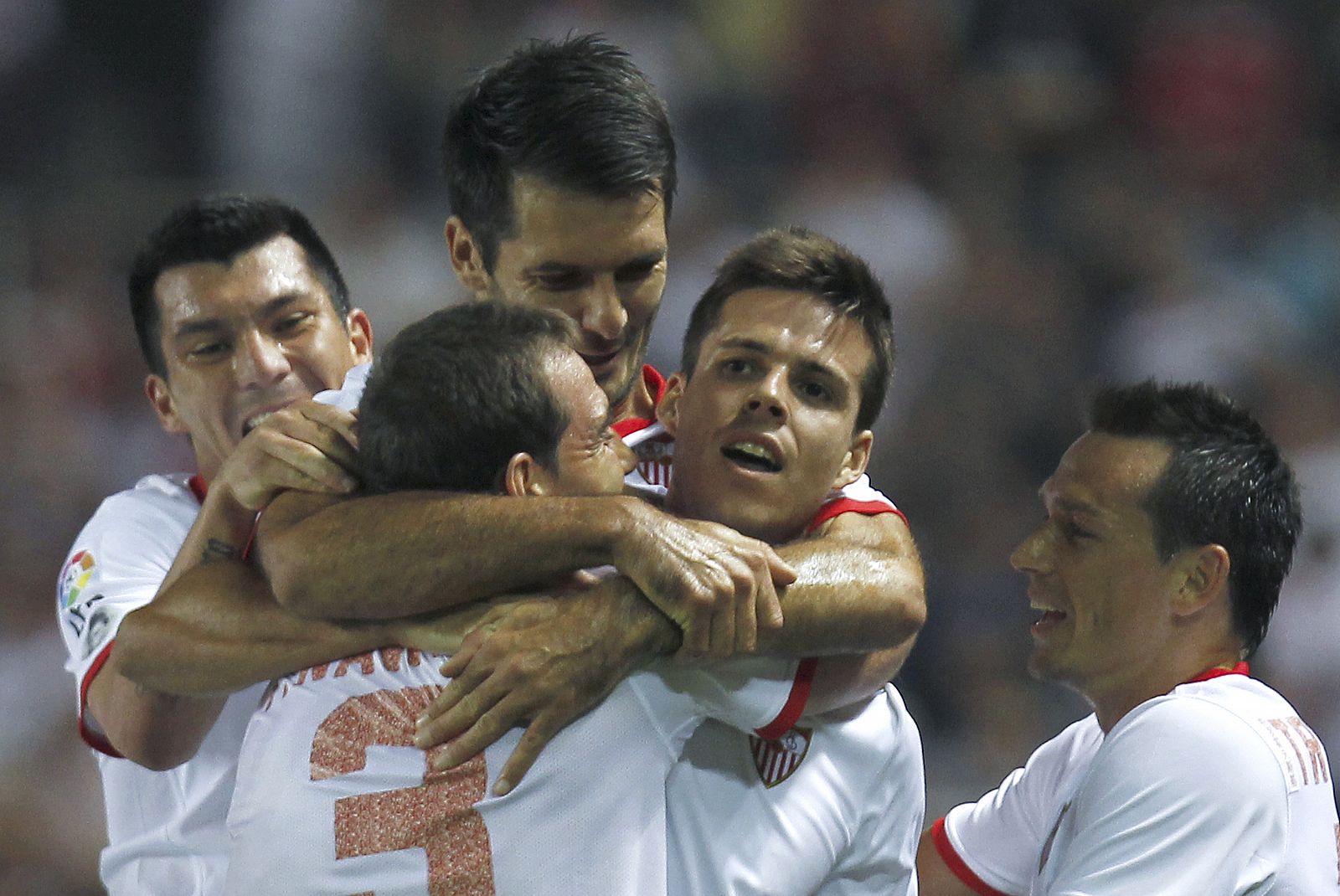 Los jugadores del Sevilla FC celebran un gol de su equipo en un partido anterior