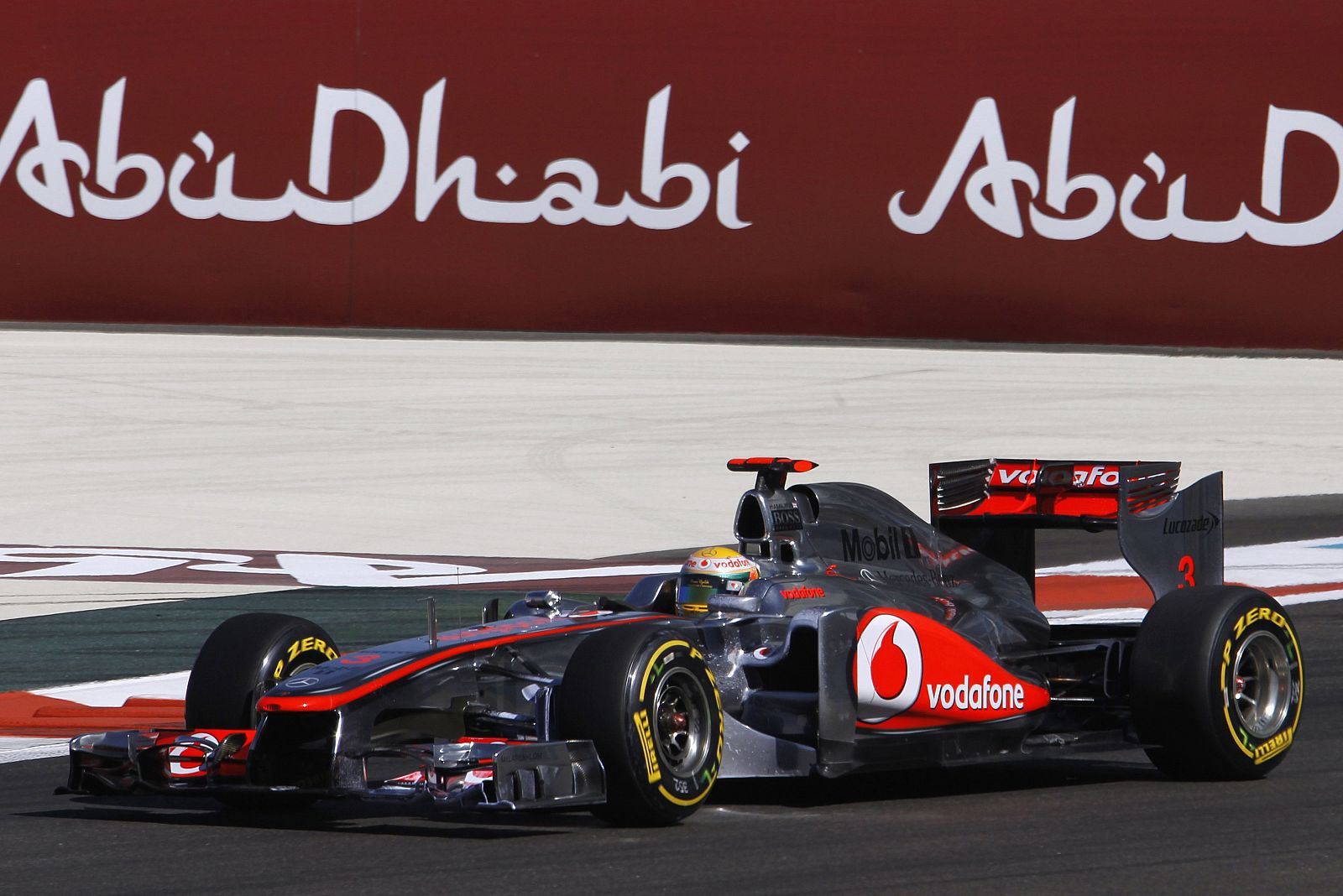 McLaren Formula One driver Hamilton of Britain drives during the first practice session of the Abu Dhabi F1 Grand Prix at Yas Marina circuit in Abu Dhabi