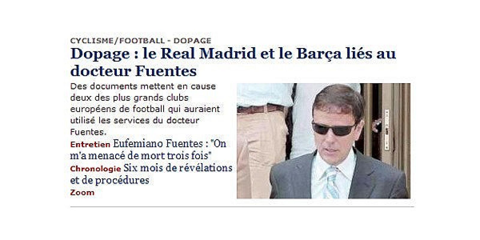 Artículo de 'Le Monde' en el que vinculaban a Real Madrid y FC Barcelona con Eufemiano Fuentes.