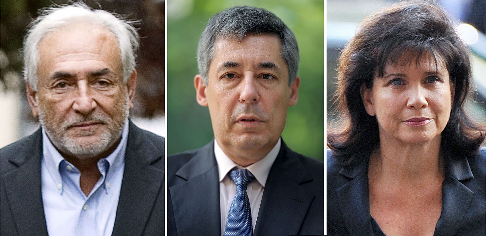 Strauss-Kahn (i) y su mujer, Anne Sinclair (d), junto al consejero de Sarkozy, Henri Guaino (c)