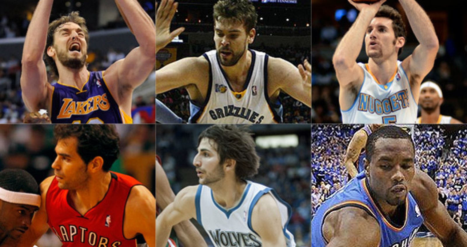 Los seis jugadores españoles en la NBA: Pau Gasol, Marc Gasol, Rudy Fernández, José Manuel Calderón, Ricky Rubio y Serge Ibaka.