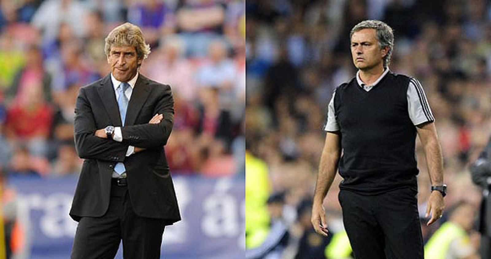 Pellegrini, técnico del Málaga, y Mourinho, entrenador del Real Madrid.