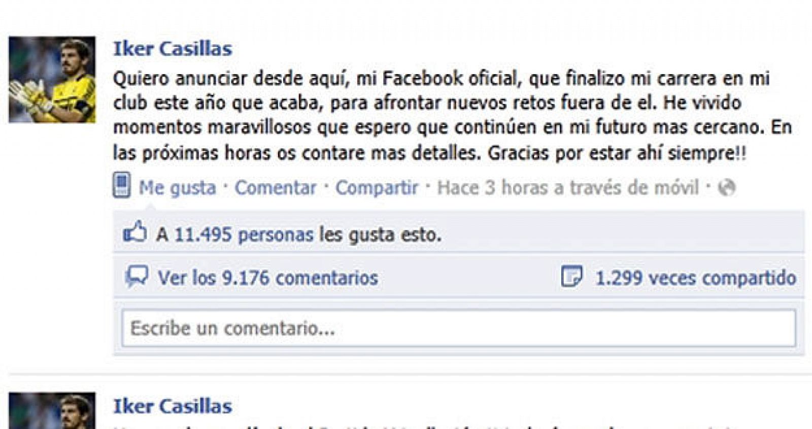 Imagen del perfil de Iker Casillas en Facebook