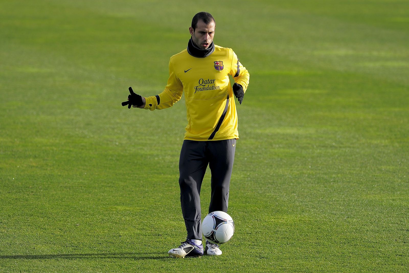 Javier Mascherano, durante un entrenamiento con el FC Barcelona.