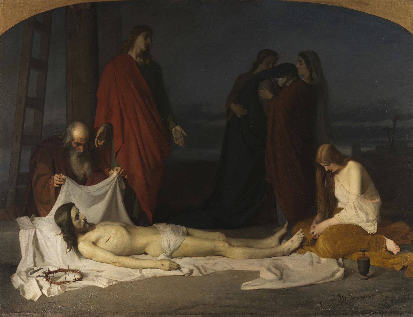 El Descendimiento' de Domingo Valdivieso, Óleo sobre lienzo, 254 x 343 cm, 1864.