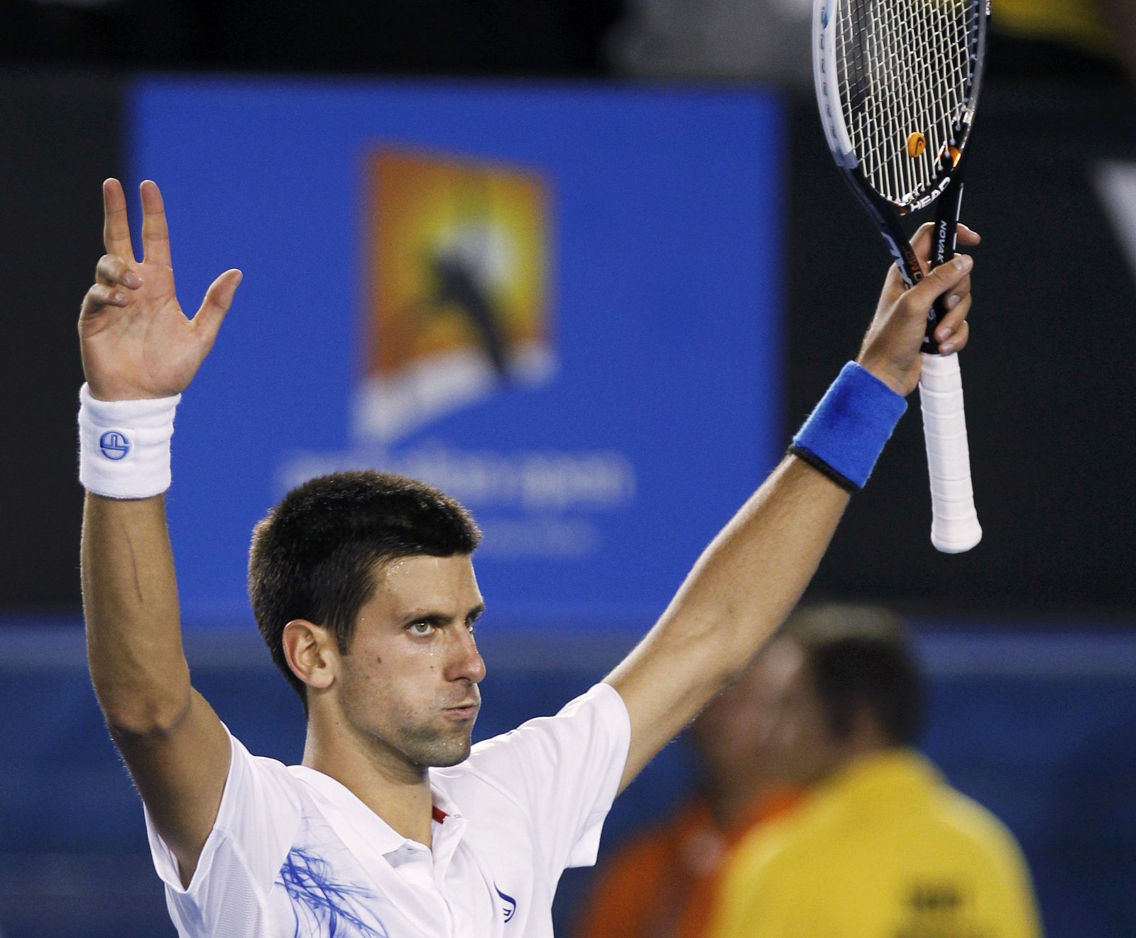 Djokovic of Serbia celebrates after defeating Ferrer of Spain during their quarter-final match at the Australian Open in Melbourne