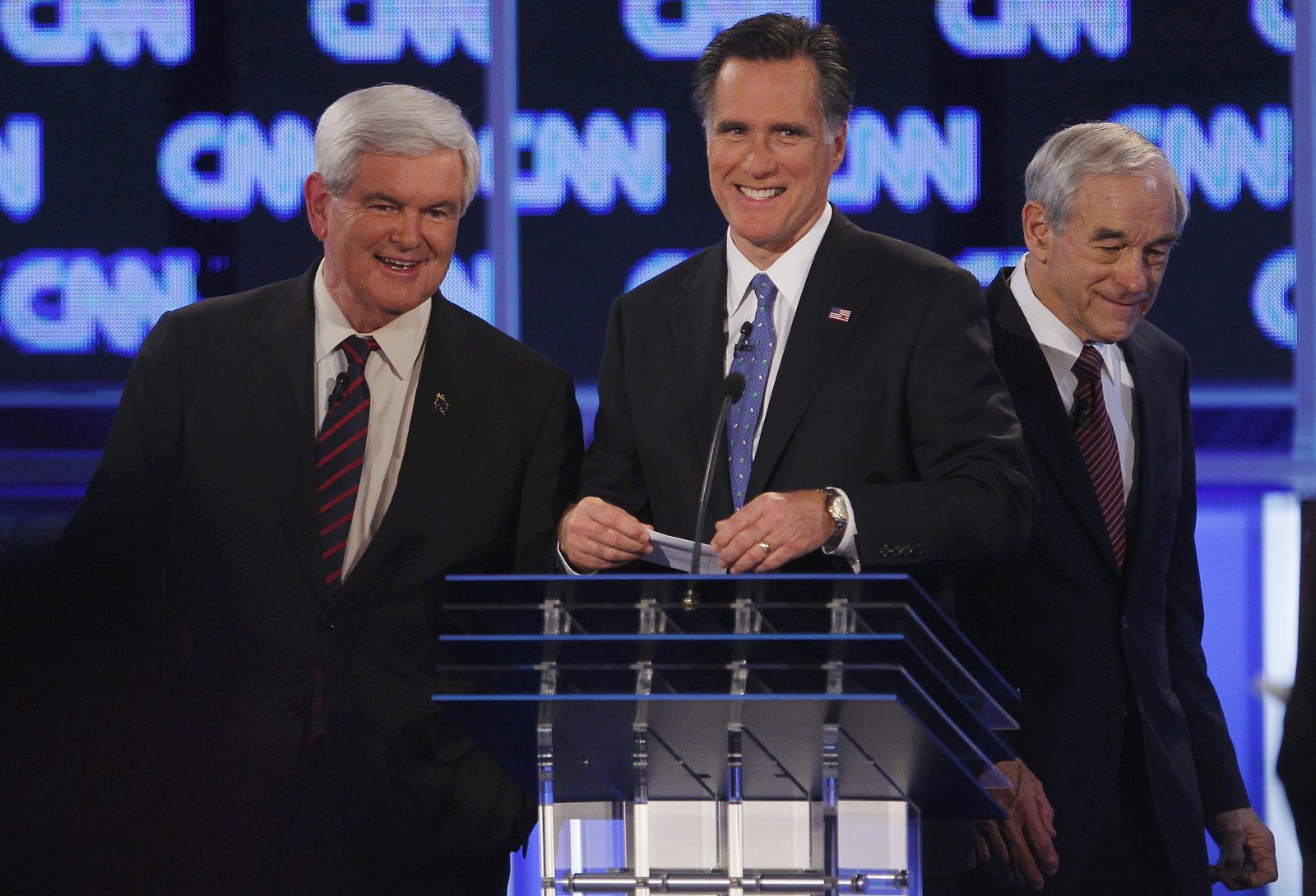 Los candidatos republicanos antes del debate en Jacksonville, Florida