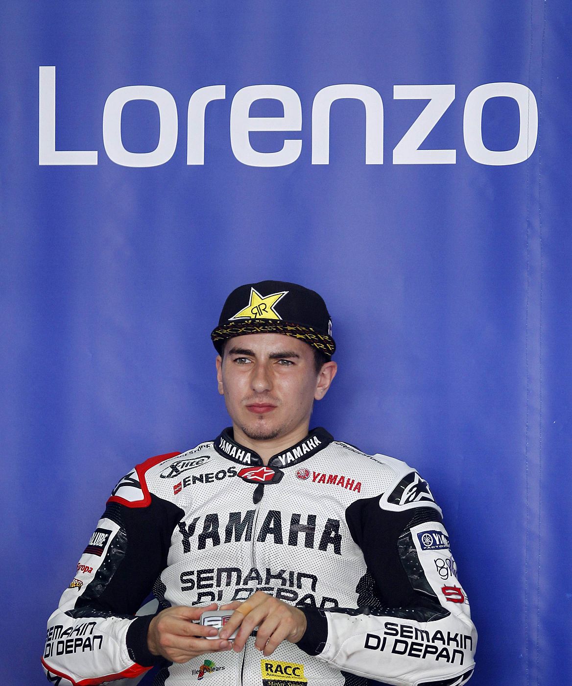 Yamaha MotoGP rider Jorge Lorenzo of Spain sits in the pit during a pre-season test in Sepang circuit outside Kuala Lumpur