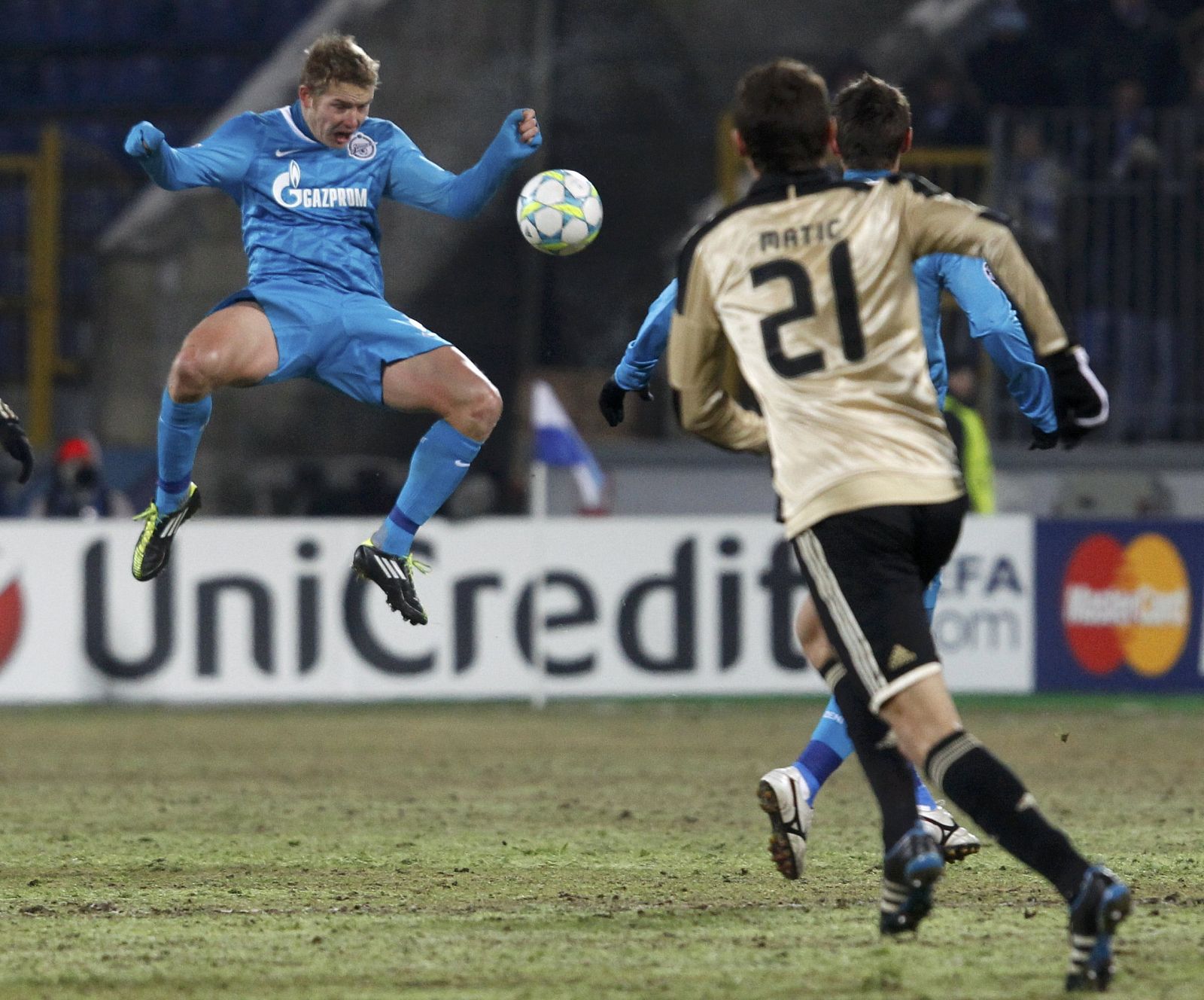 Zenit St. Petersburg's Hubocan jumps to head the ball during their Champions League last 16 first leg soccer match against Benfica at the Petrovsky stadium in St. Petersburg