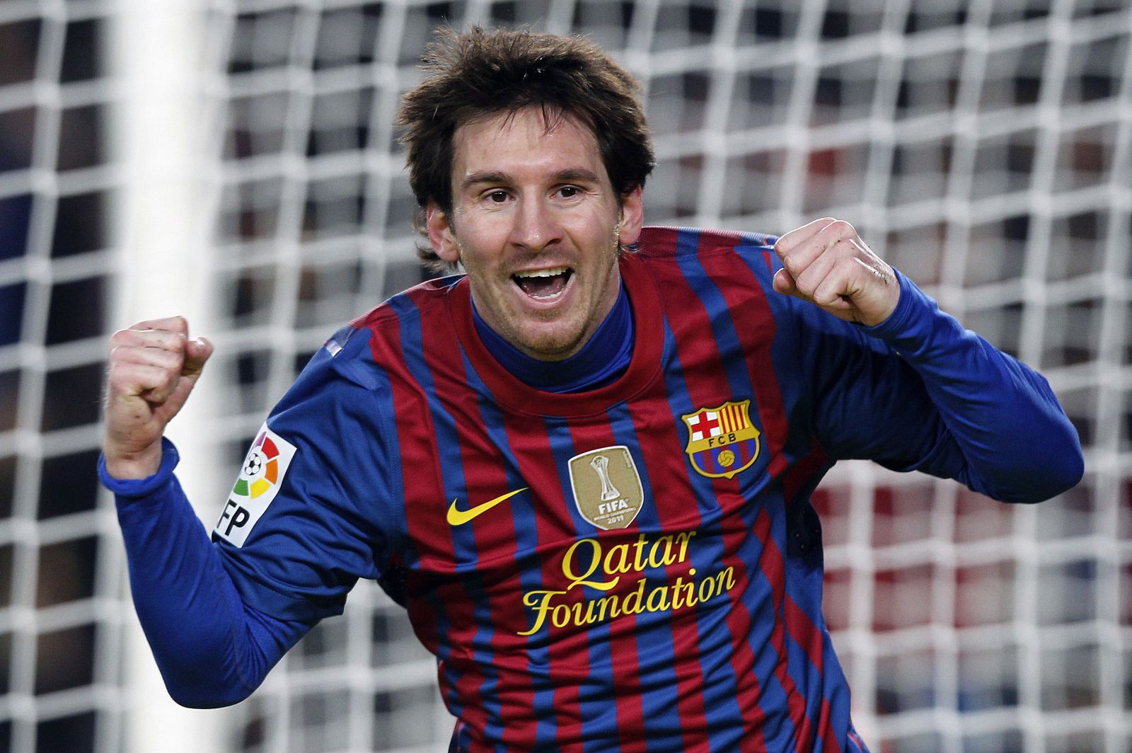 Lionel Messi celebra uno de sus cuatro goles ante el Valencia.