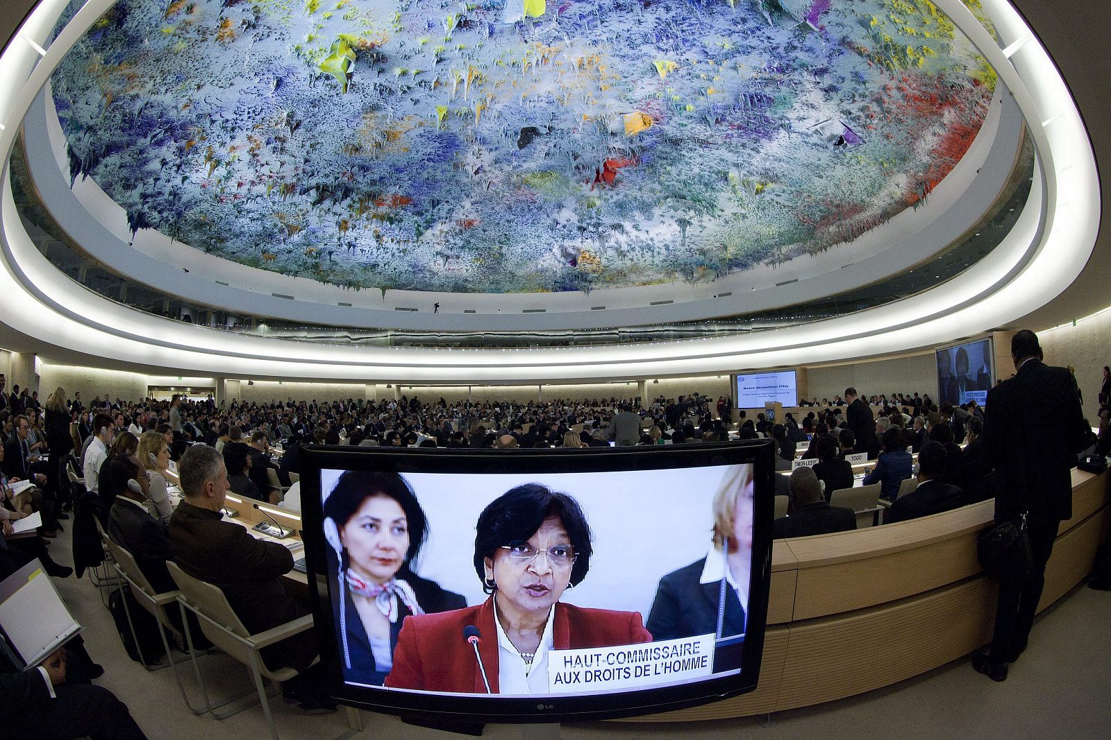 La alta comisionada de la ONU para los Derechos Humanos, Navi Pillay, da un discurso durante la reunión de alto nivel celebrada en el ámbito de la XIX sesión ordinaria del Consejo de Derechos Humanos de la ONU,