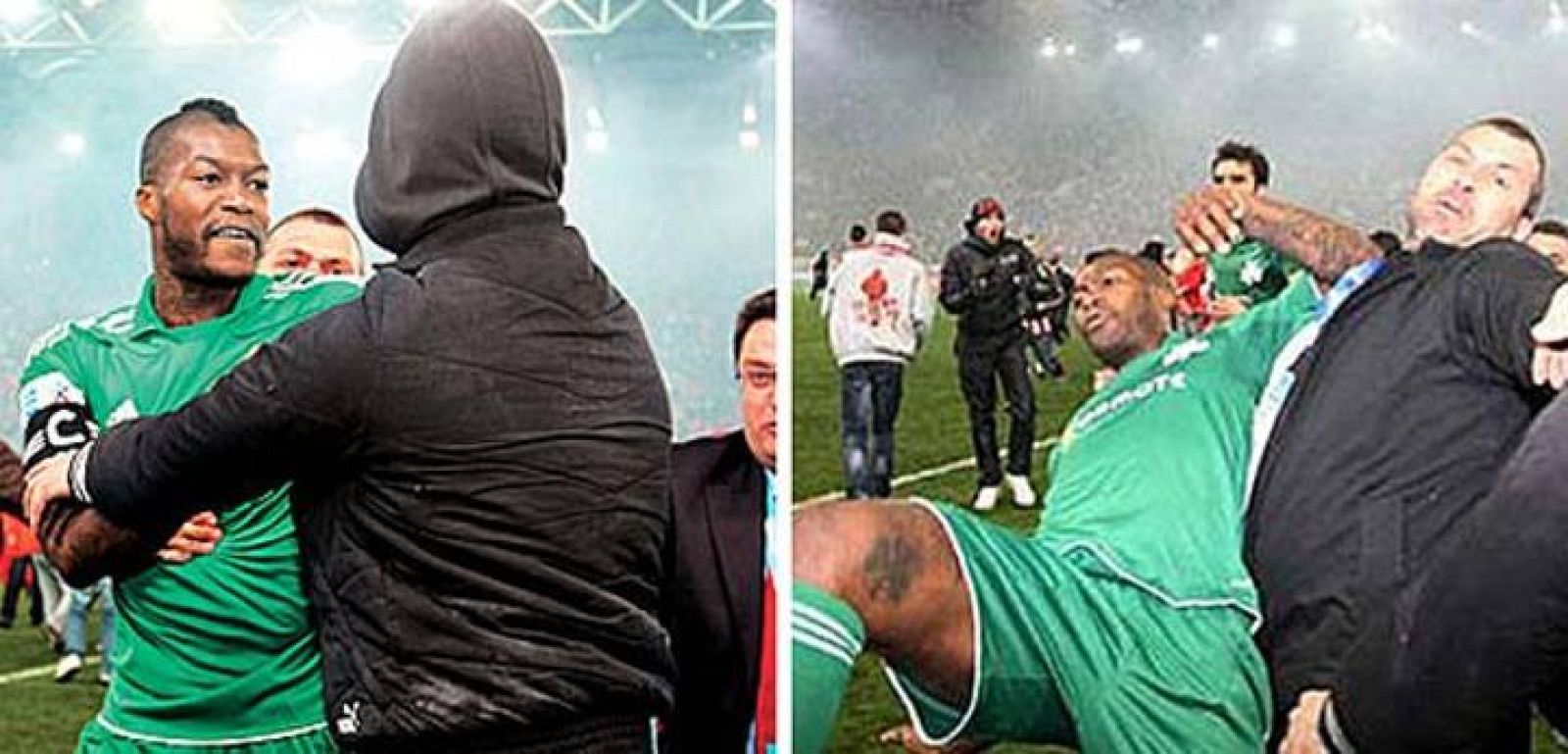 Cissé fue agredido la temporada 2010-11 en el partido de la Super League, Olympiacos - Panathinaikos  