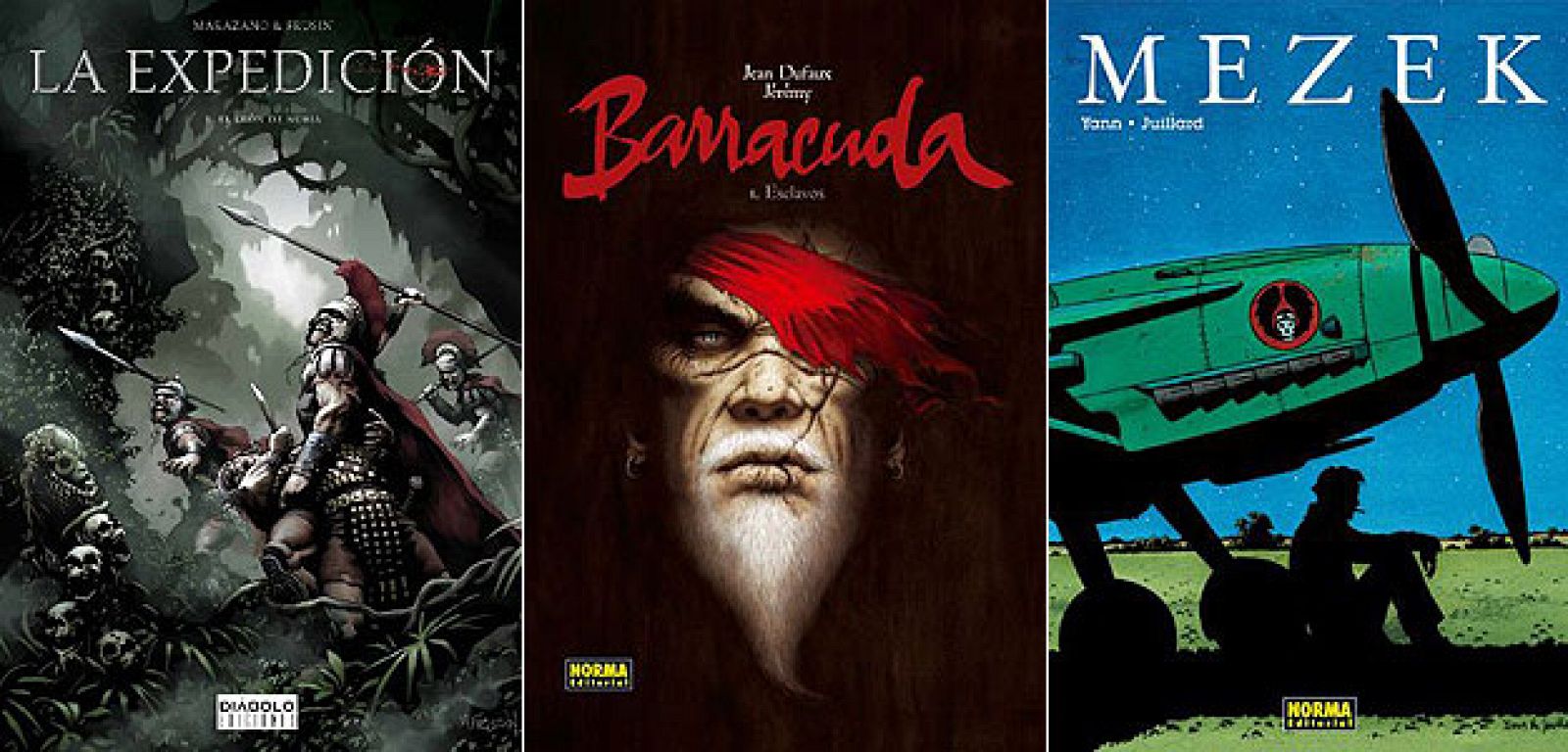 Portadas de 'La expedición', 'Barracuda' y 'Mezek'