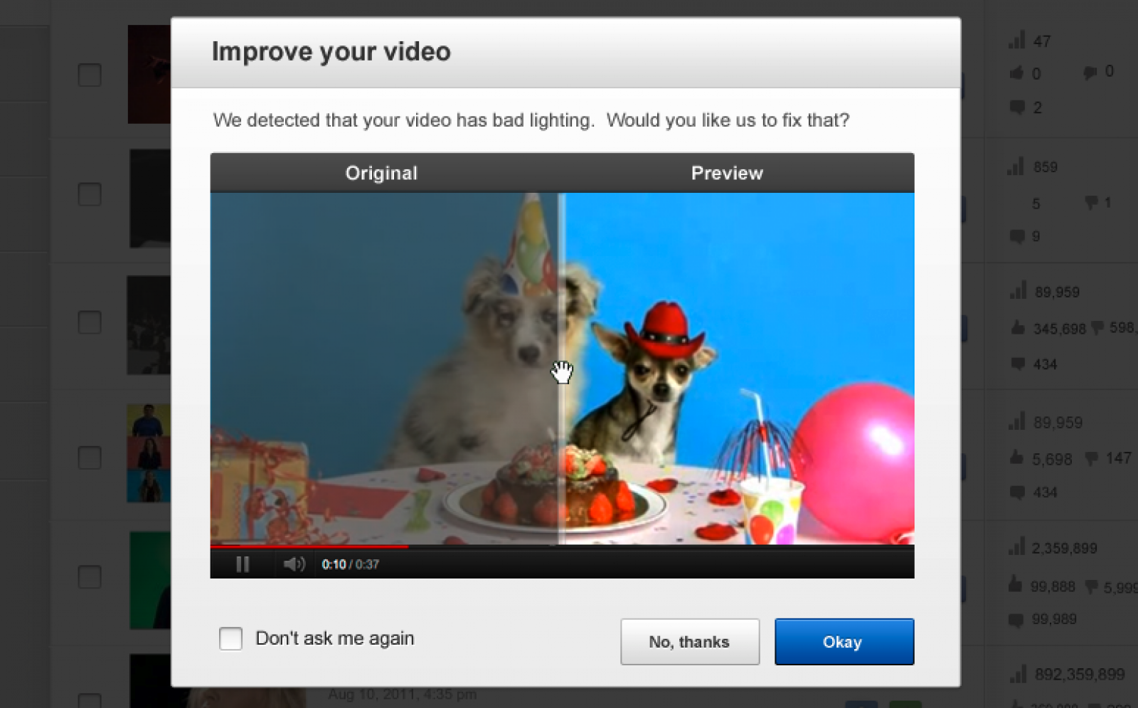 Con el botón "corregir vídeo" se verá una vista previa del contenido que el usuario ha modificado antes de ser publicado.