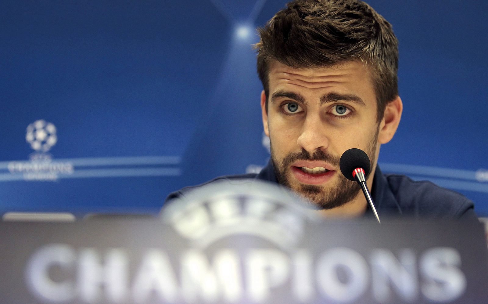 Garard Piqué, en la rueda de prensa previa al partido de Champions en Milán.