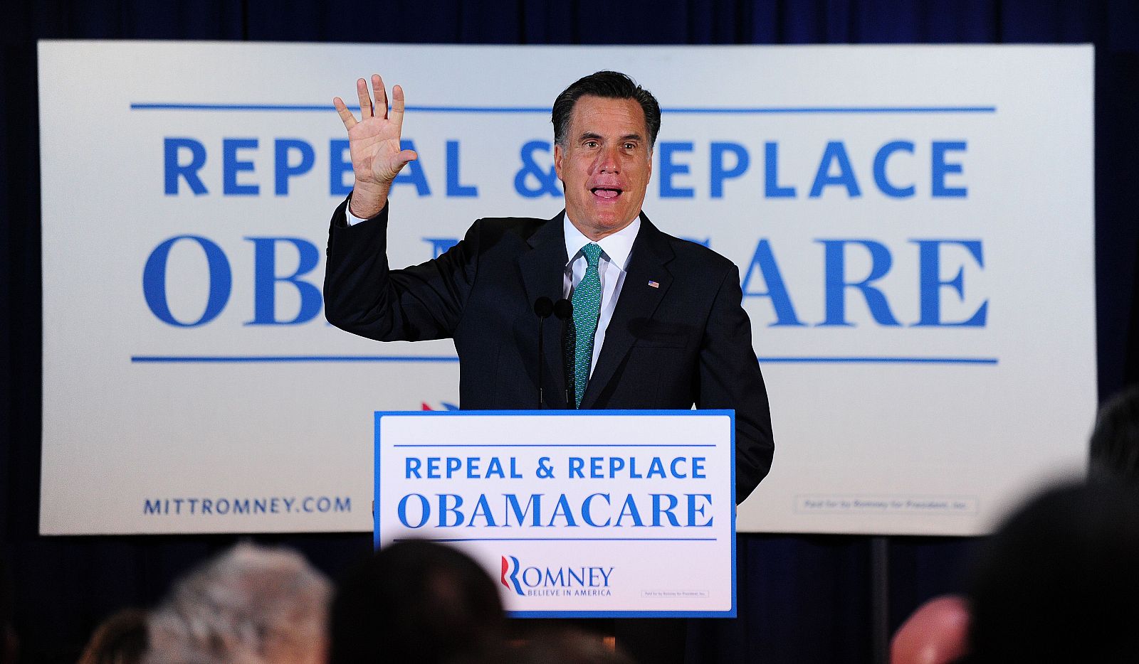 Romney, en un acto contra la reforma sanitaria de Obama.