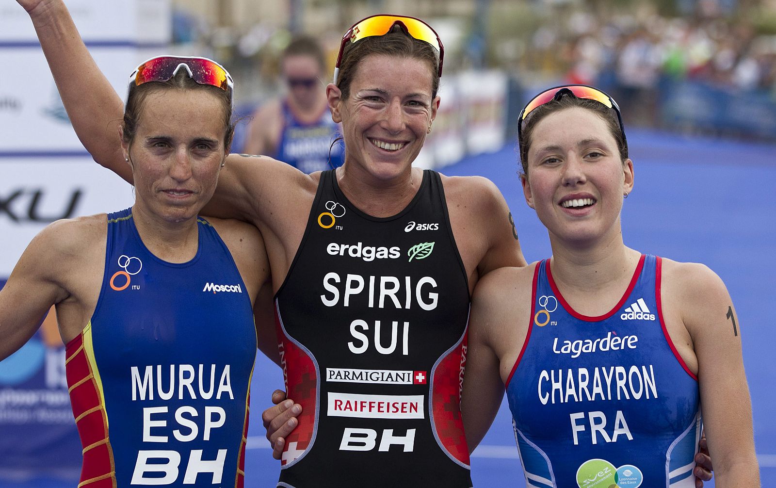 Podio femenino del campeonato de Europa de Triatlon