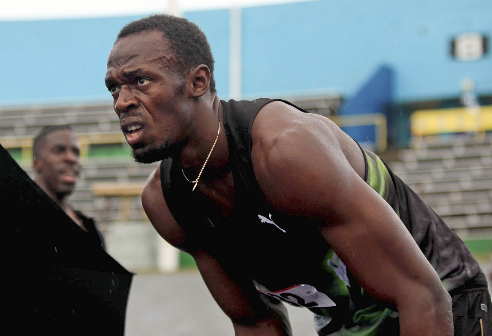 Usain Bolt durante una prueba 4X100m en Kingston.