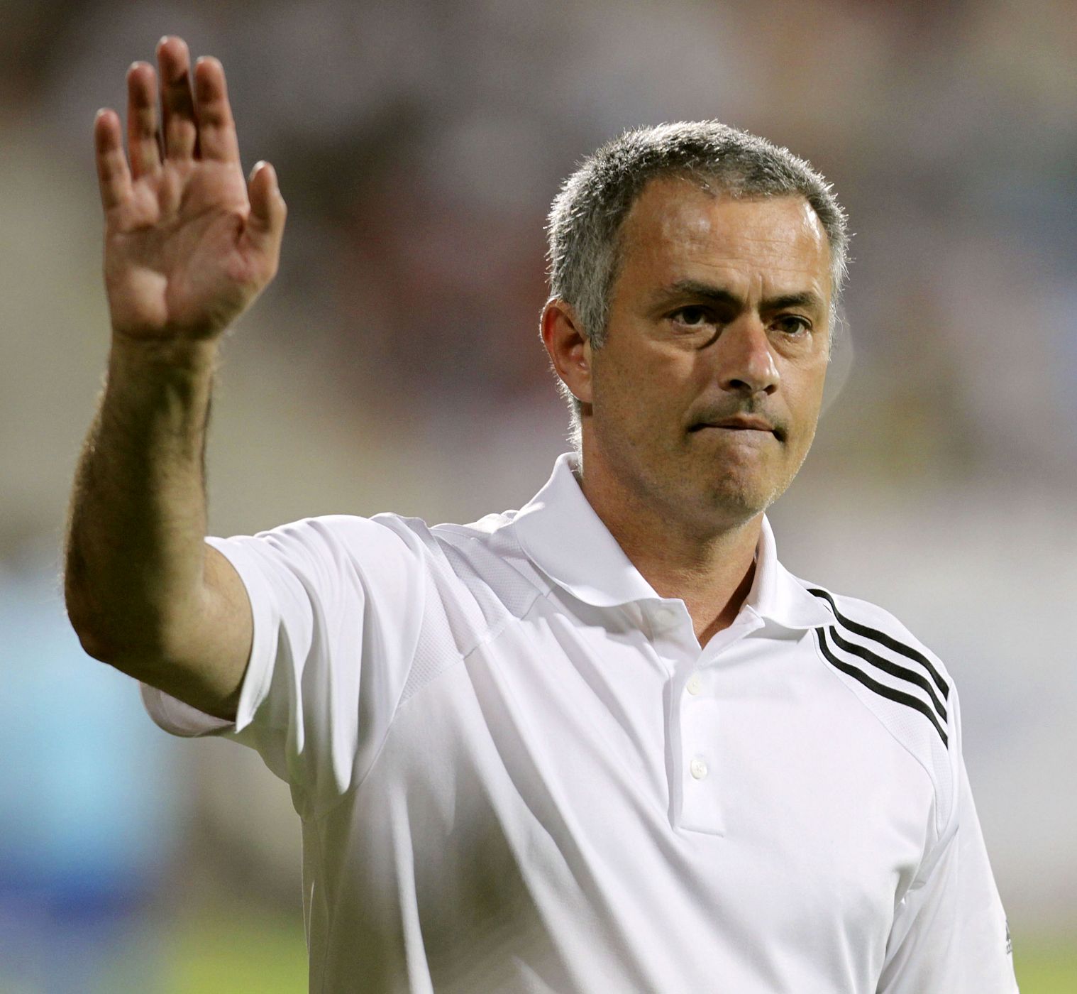 Real Madrid coach Jose Mourinho gestures during their friendly soccer match against Kuwait's national team in Kuwait City