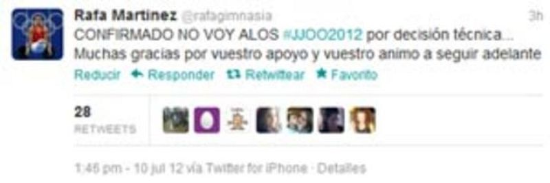 'Tweet' del gimnasta Rafa Martínez
