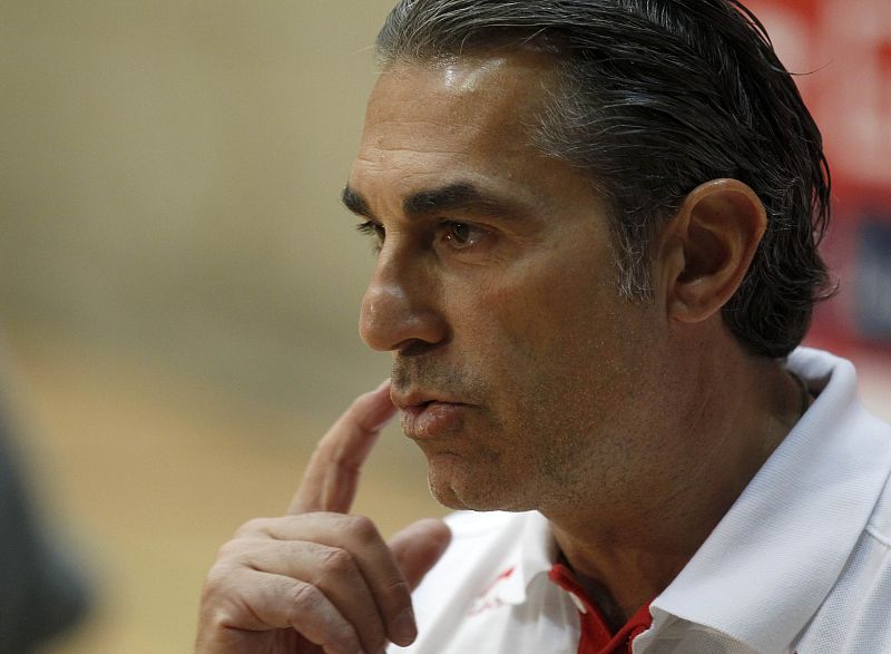 Spain's Olympic basketball coach Sergio Scariolo gestures during an interview in Madrid