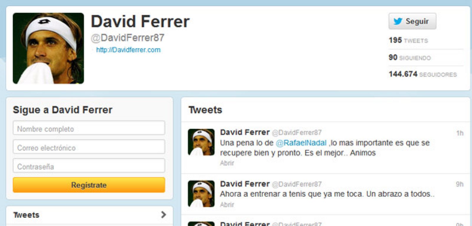 David Ferrer anima a Nadal desde su Twitter