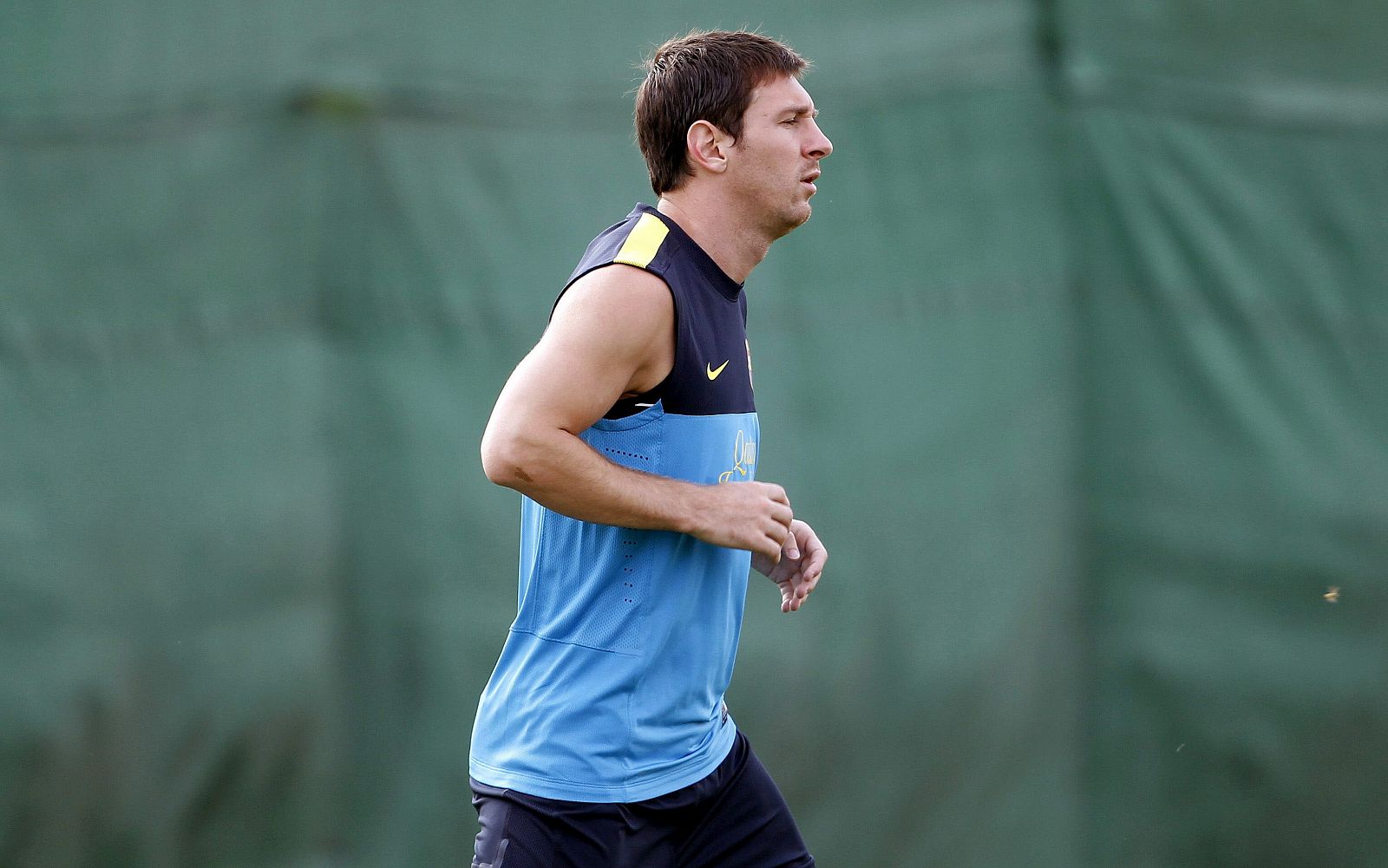 El jugador argentino del FC Barcelona, Leo Messi, durante el entrenamiento