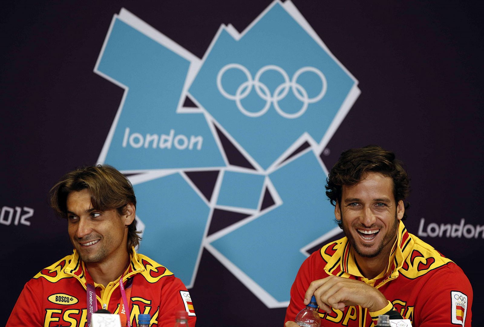 David Ferrer y Feliciano López durante una rueda de prensa de 'La Armada' en Londres 2012