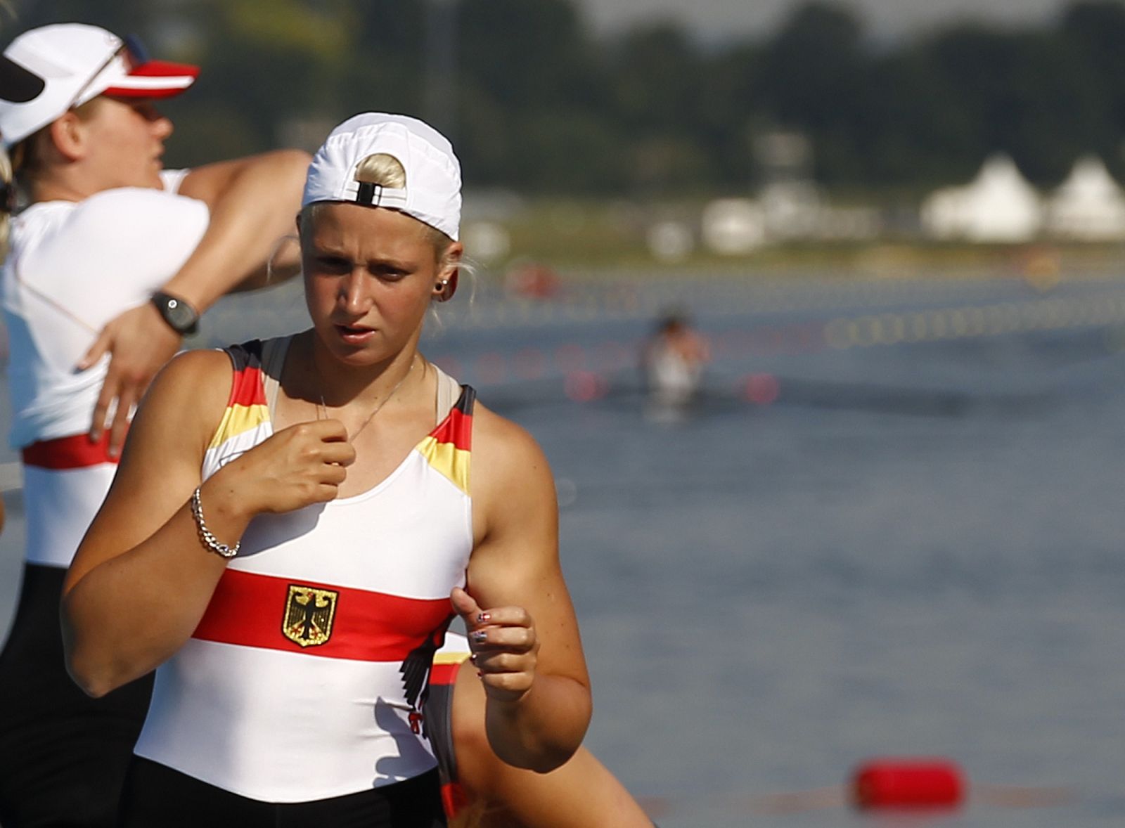 Germany's Nadja Drygalla prepares for a training session at Eton Dorney before the London 2012 Olympic Games