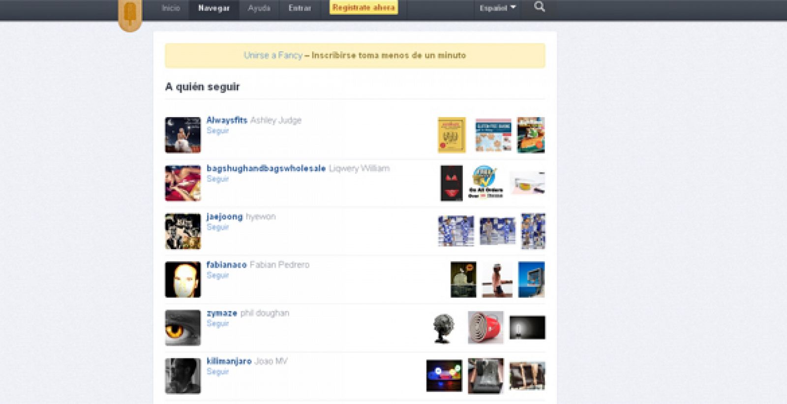 Captura de pantalla de la red social y web de compras 'The Fancy'