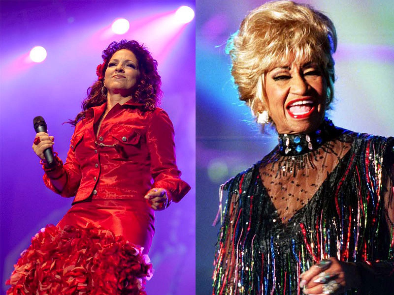 Las cantantes Gloria Estefan y Celia Cruz