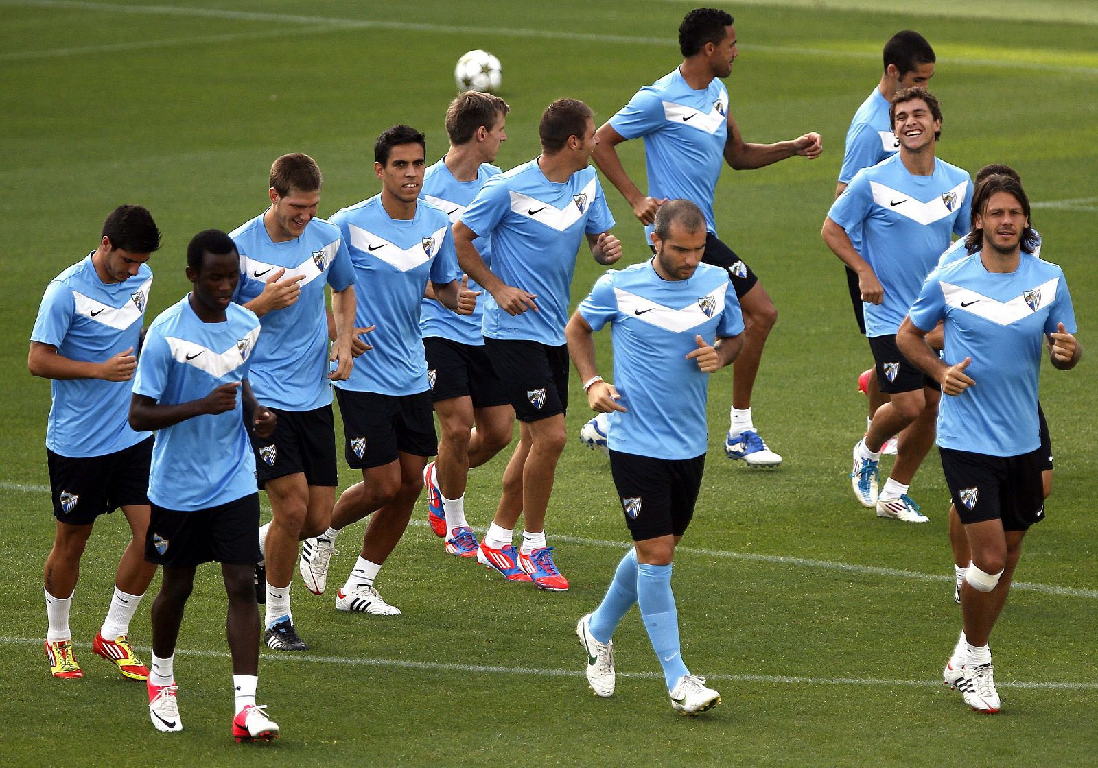 Los jugadores del Málaga C.F. durante un entrenamiento