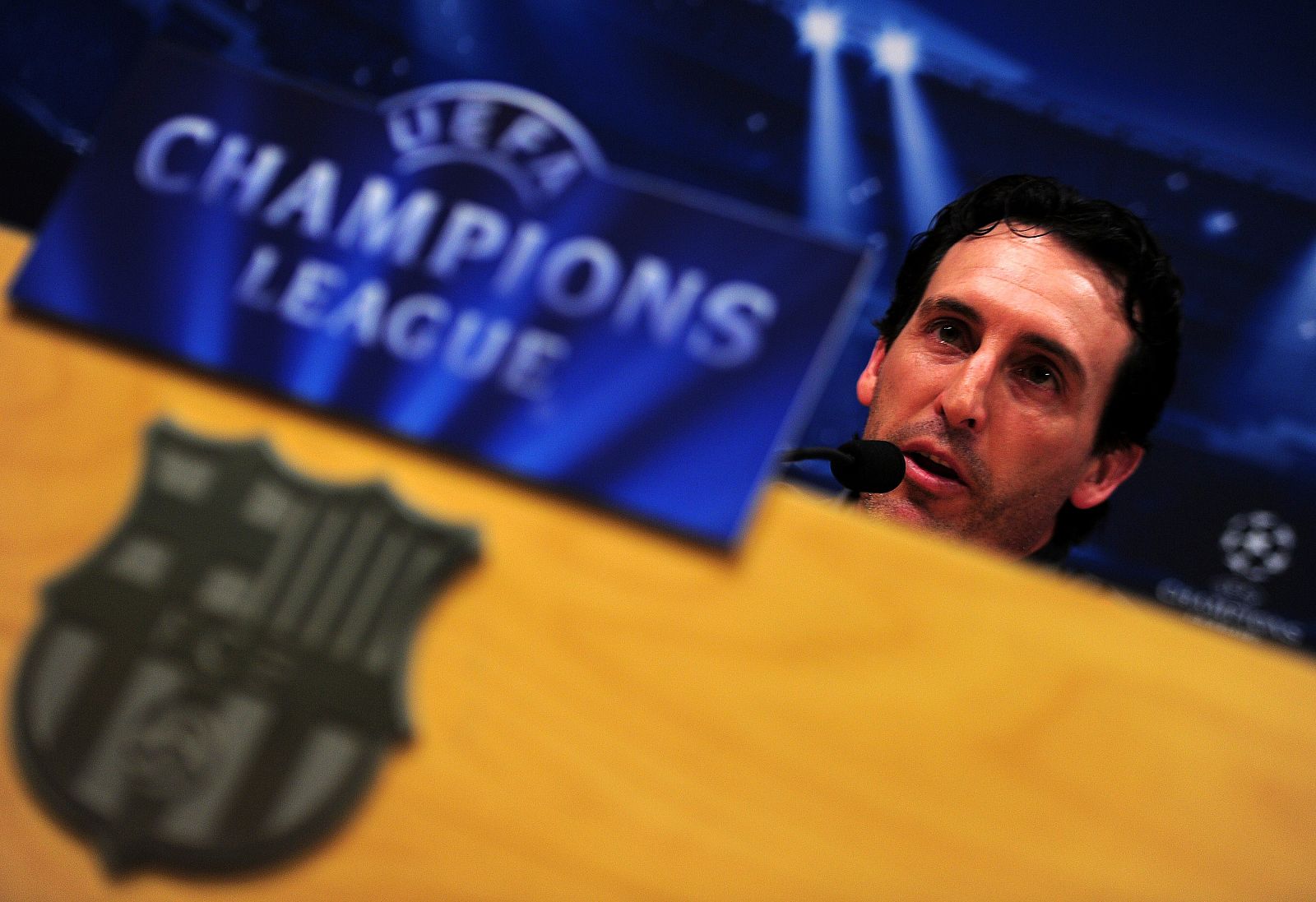 Unai Emery, en la sala de prensa del Camp Nou.