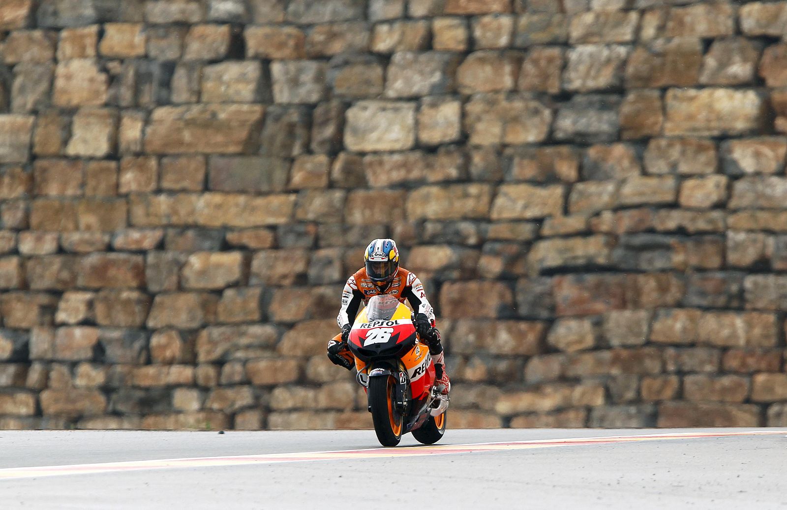 El piloto español de MotoGP, Dani Pedrosa, en el circuito Motorland de Alcañiz.