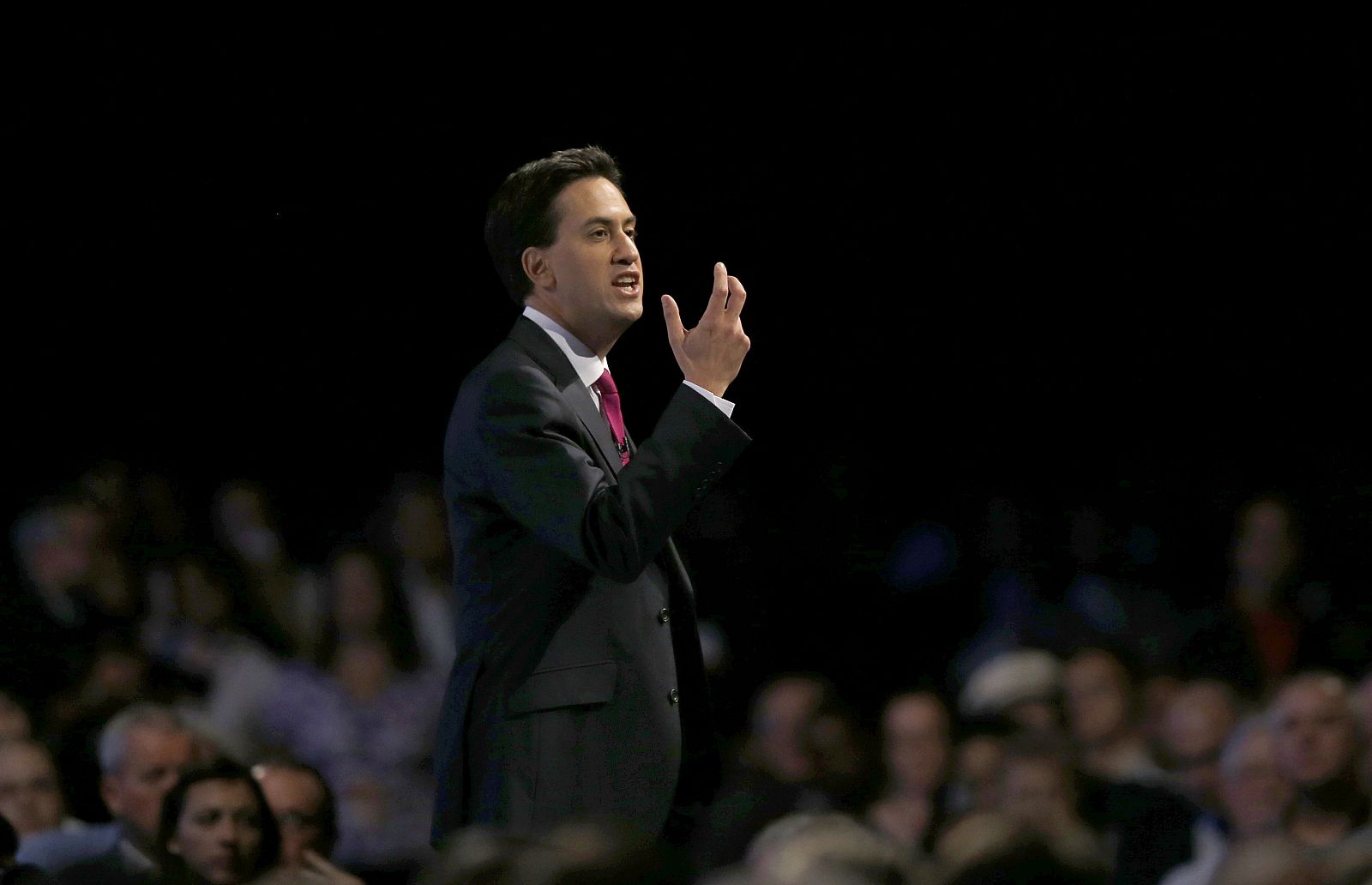 Britain's opposition Labour Party leader Ed Miliband delivers his keynote speech at the Labour Party annual conference in Manchester