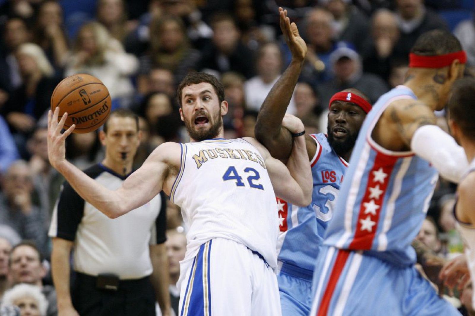 El jugador de los Timberwolves, Kevin Love, durante un partido con su equipo la temporada pasada.