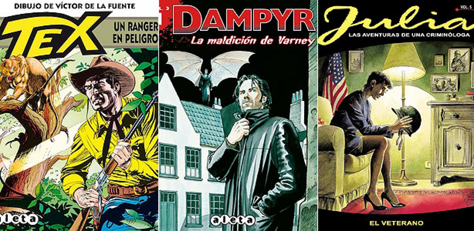 Portadas de 'Tex', 'Dampyr' y 'Julia', tres cómics de la editorial de Sergio Bonelli