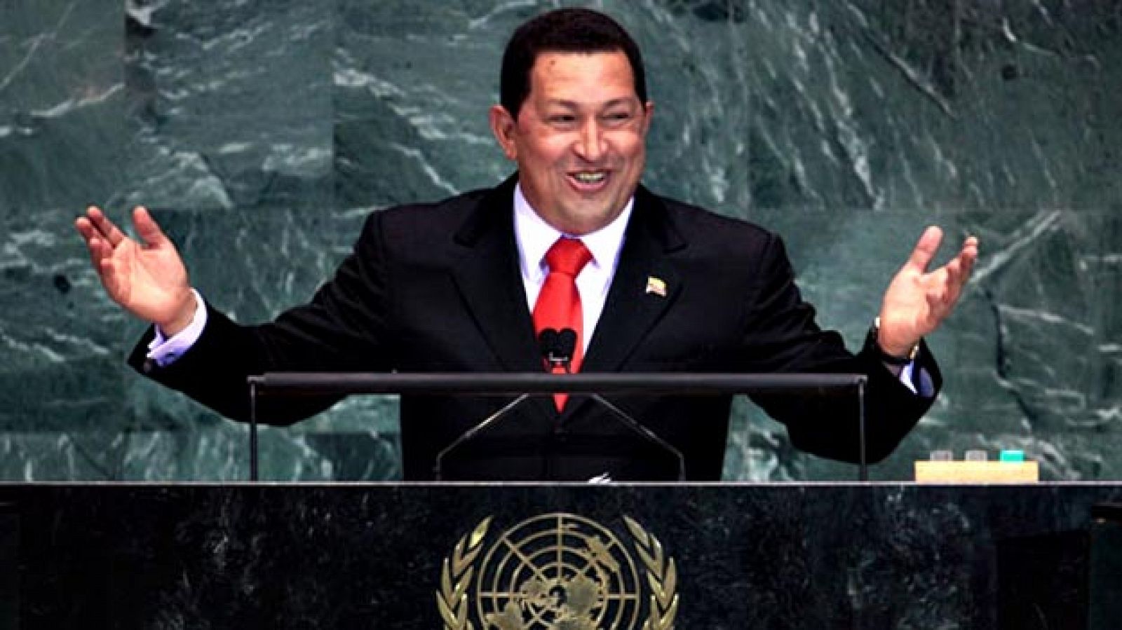 El presidente venezolano Hugo Chávez durante un discurso ante la Asamblea de la ONU