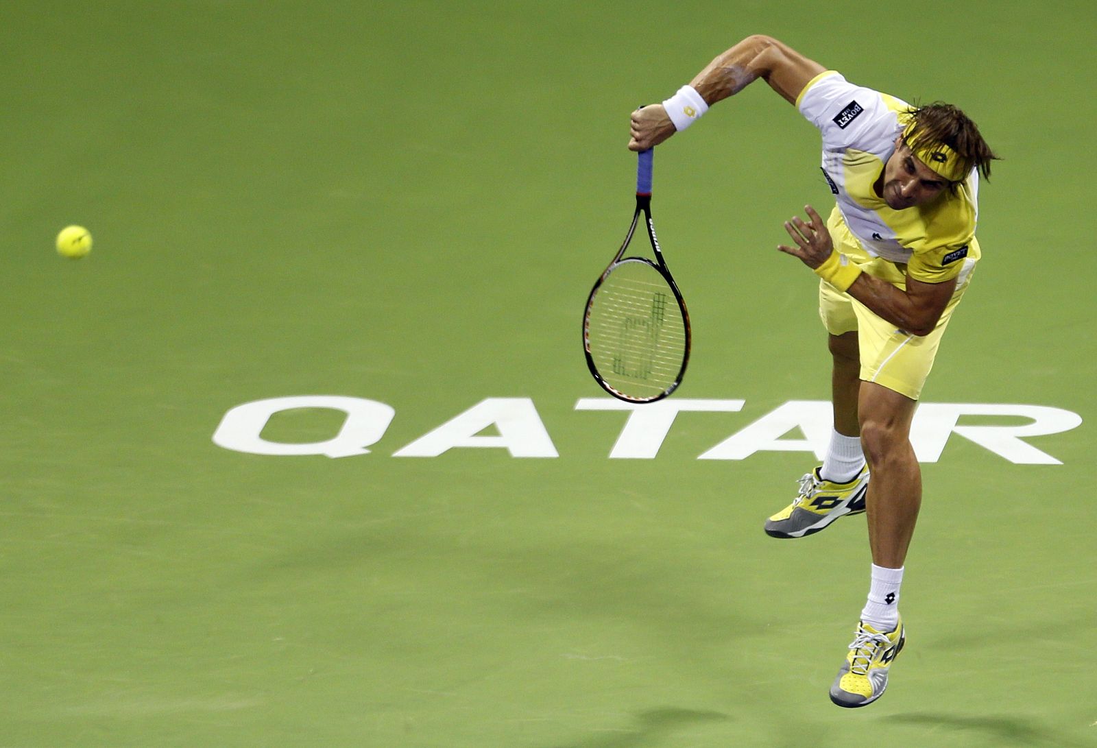 Imagen del español David Ferrer durante su partido contra Dustin Brown.