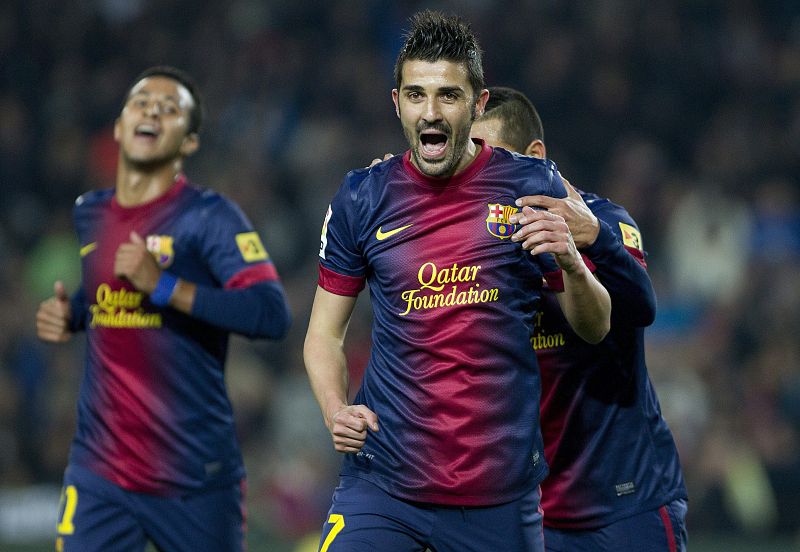 David Villa celebra su segundo gol ante el Córdoba