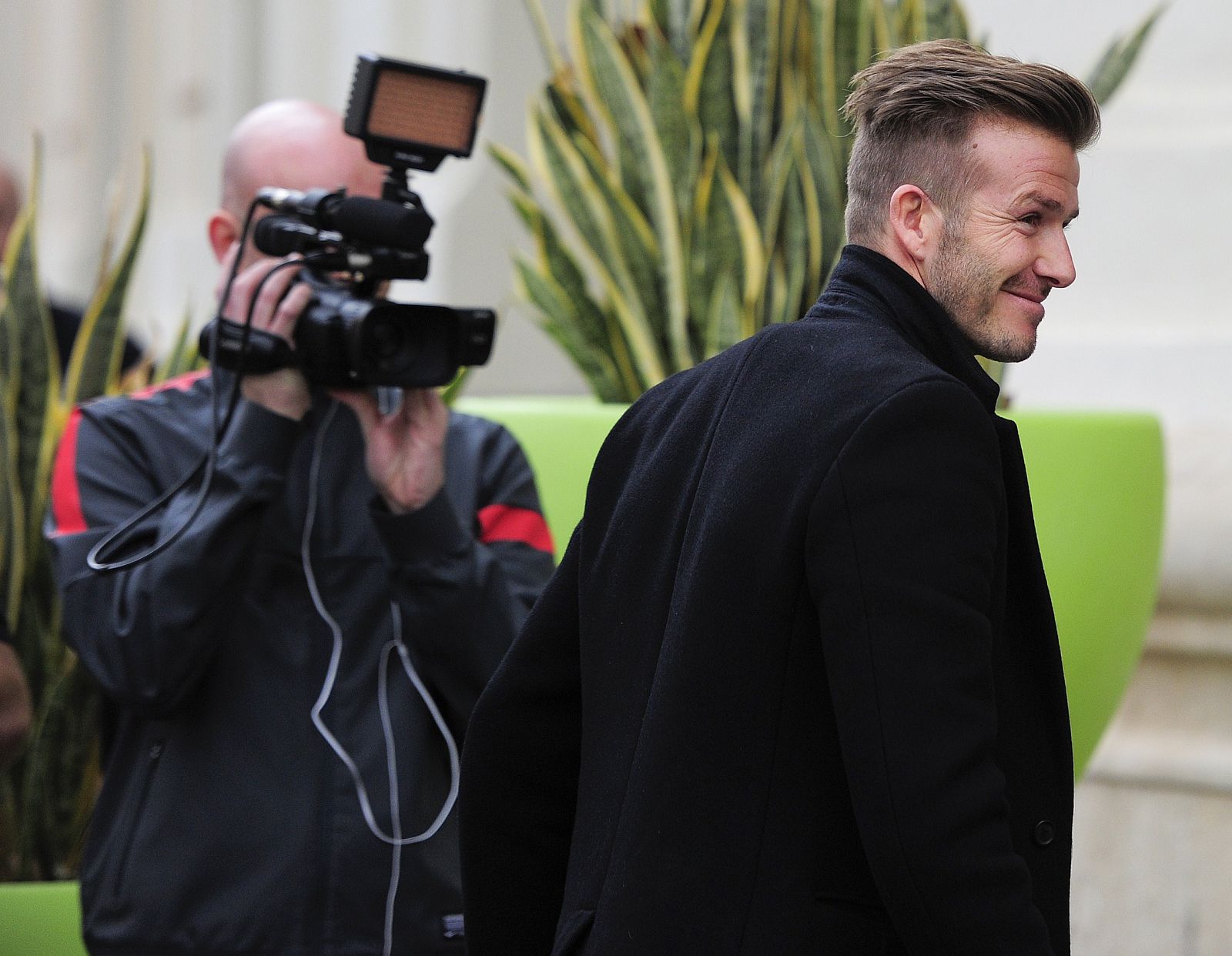 David Beckham a su llegada a Valencia para asistir al partido de Champions  entre Valencia y PSG