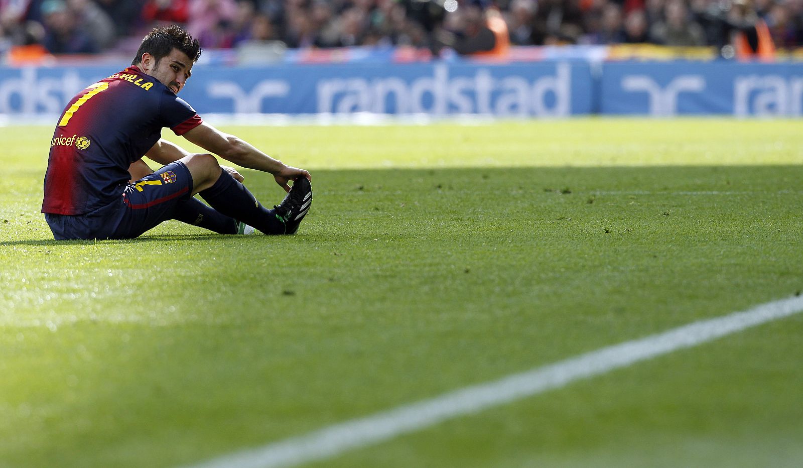 Imagen del delantero David Villa durante el último partido en el Camp Nou.