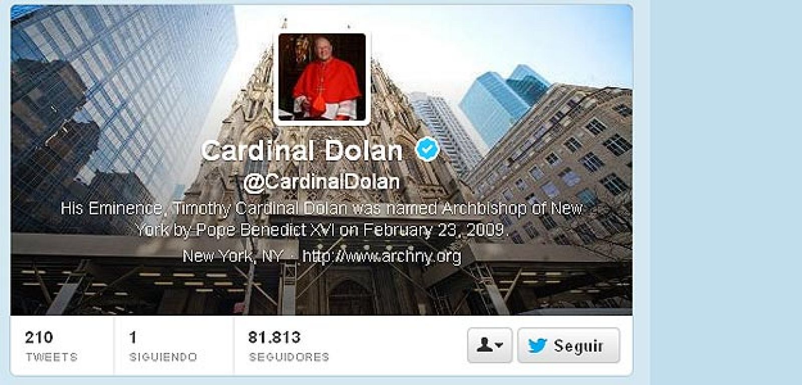 Imagen del twitter del cardenal Timothy Dolan, arzobispo de Nueva York.