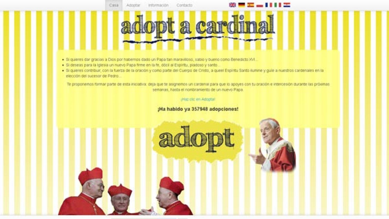 Portada en español de la página web "Adopta un cardenal"