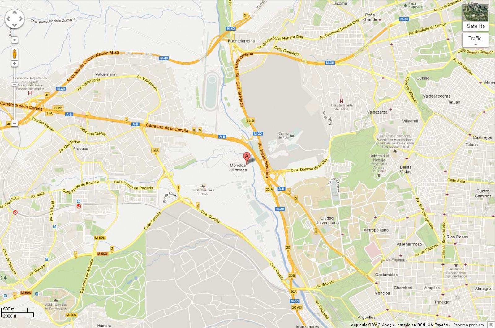 Mapa de una zona de Madrid con Google Maps