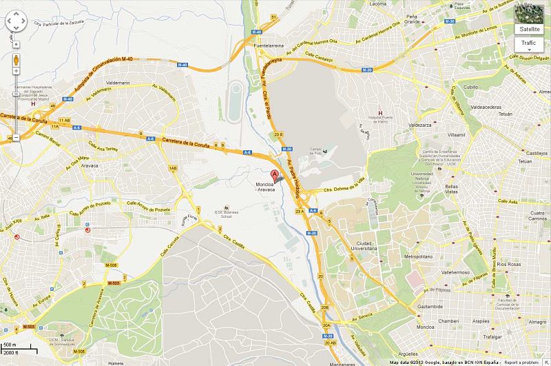 Mapa de una zona de Madrid con Google Maps