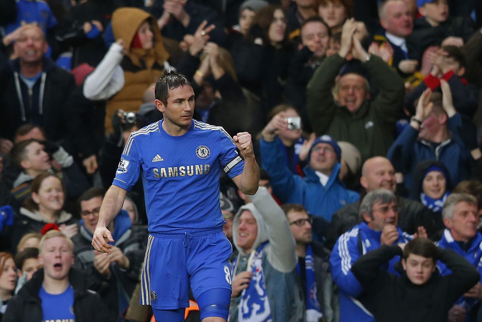 Frank Lampard celebra el primer gol del Chelsea frente al West Ham