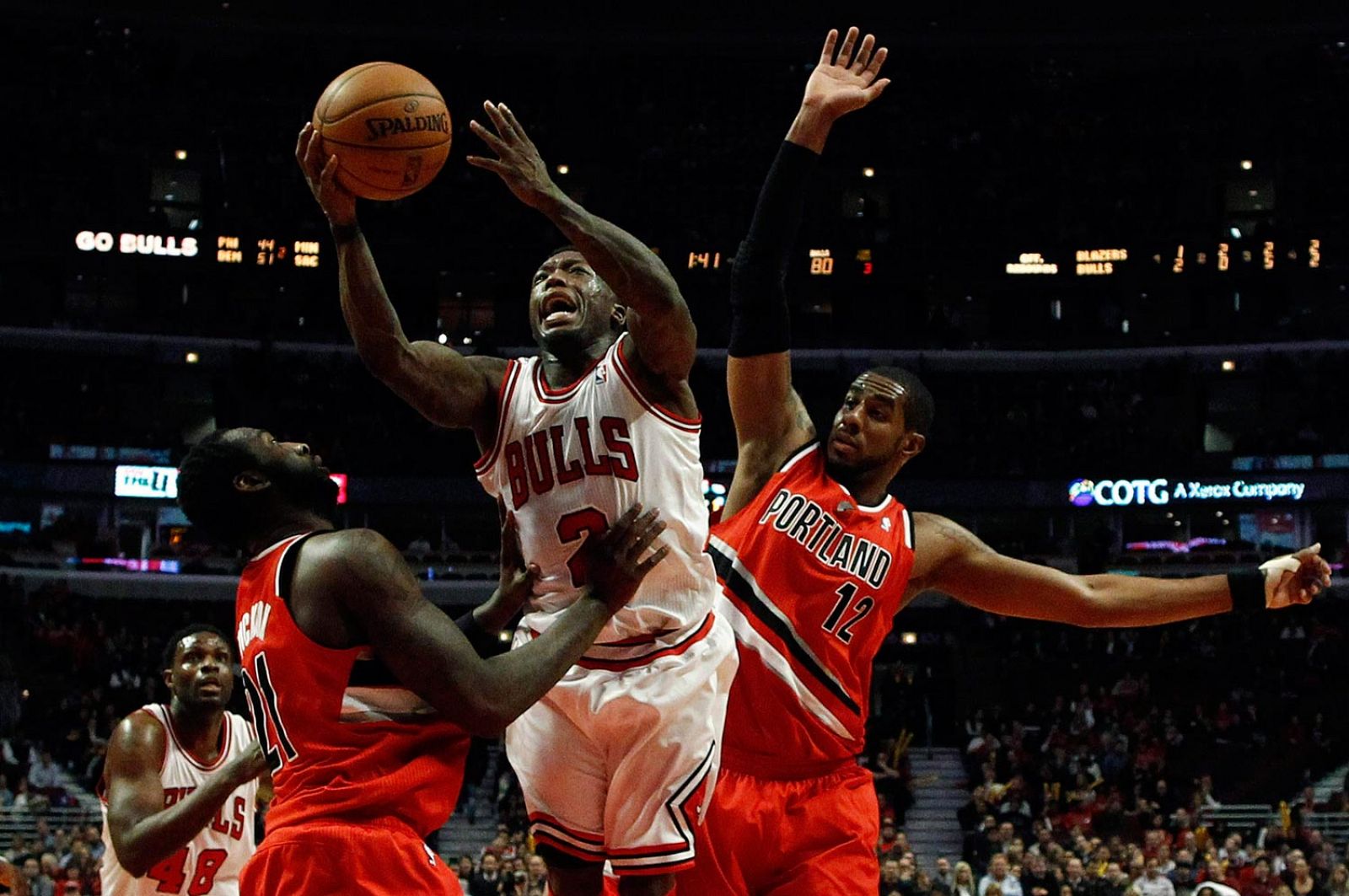 Imagen de un partido de la NBA de los Chicago Bulls y los Portland Trail Blazers el 21 de marzo.