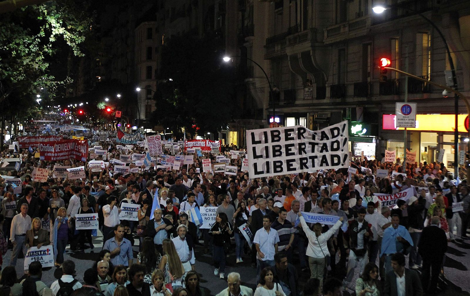 Protesters march during a demonstration against Argentine President de Kirchner's administration in Buenos Aires